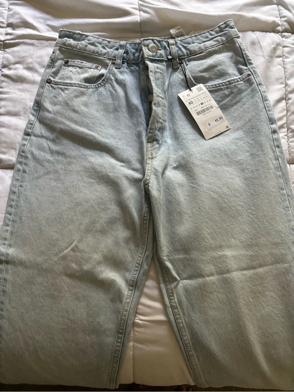 Zara Light Blue Women's High Rise Straight Leg Jeans